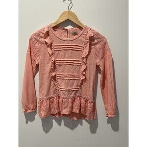 True Craft Top‎ Girls Long Sleeve Peach Ruffle Lace Pleated Size Large